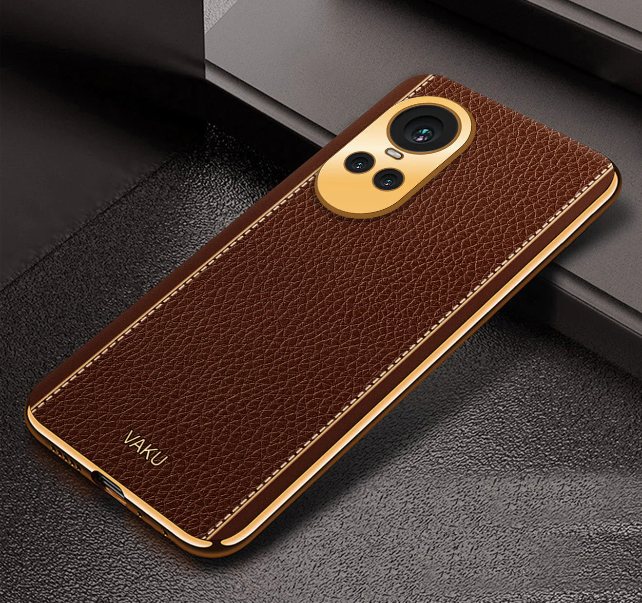 Vaku® Oppo Reno10 Pro 5G Luxemberg Leather Pattern Gold Electroplated Soft TPU Back Cover