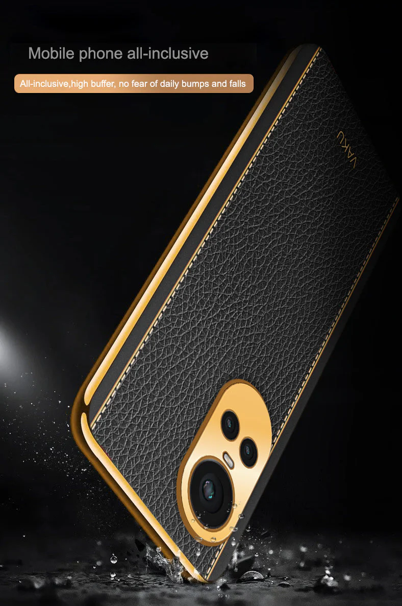 Vaku® Oppo Reno10 Pro 5G Luxemberg Leather Pattern Gold Electroplated Soft TPU Back Cover - Image 12