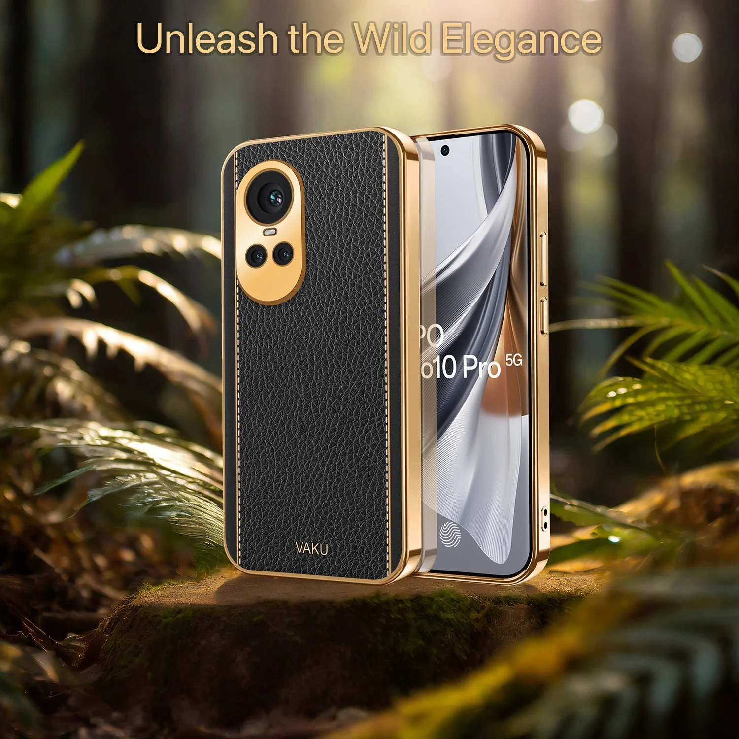 Vaku® Oppo Reno10 Pro 5G Luxemberg Leather Pattern Gold Electroplated Soft TPU Back Cover - Image 13