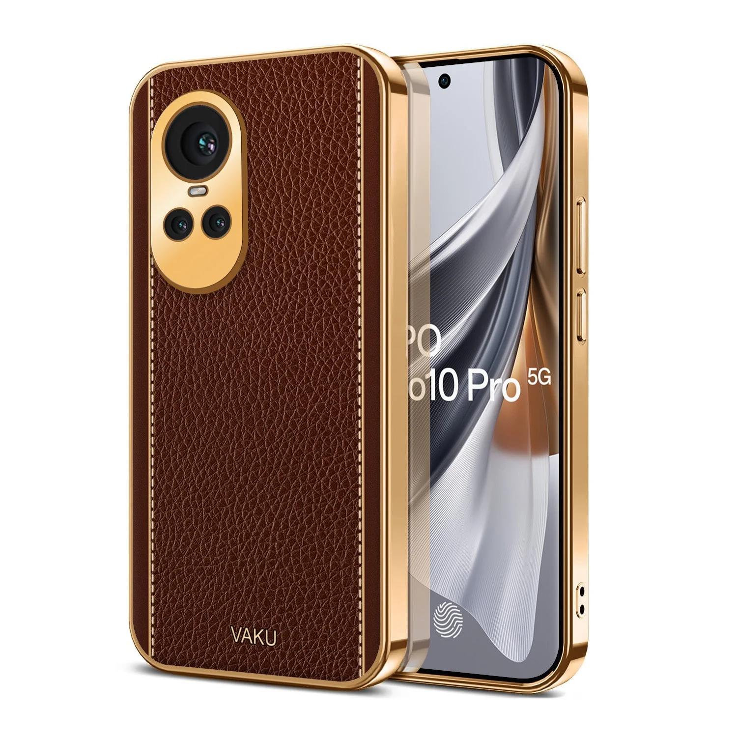 Vaku® Oppo Reno10 Pro 5G Luxemberg Leather Pattern Gold Electroplated Soft TPU Back Cover - Image 7