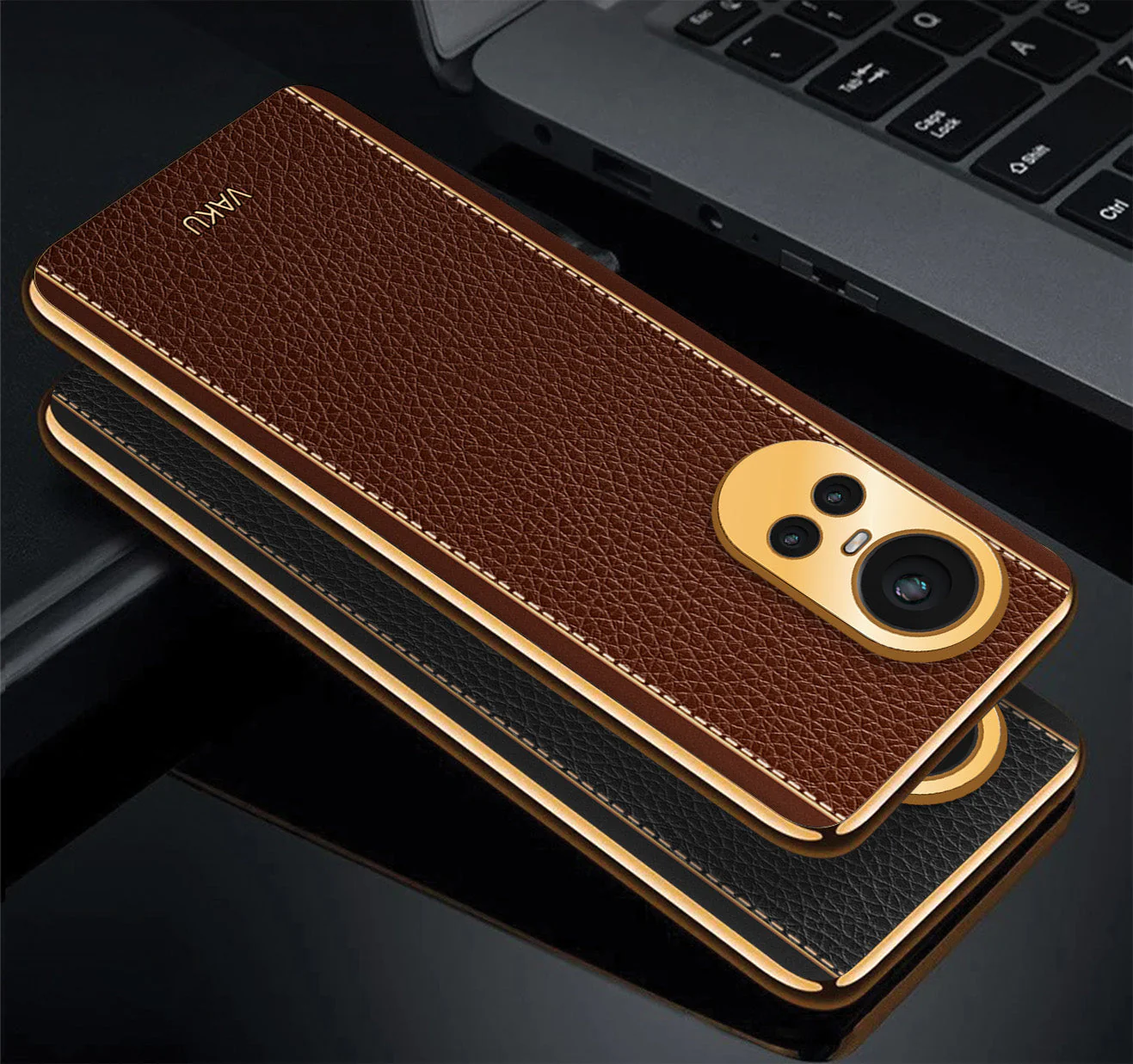 Vaku® Oppo Reno10 Pro 5G Luxemberg Leather Pattern Gold Electroplated Soft TPU Back Cover - Image 8