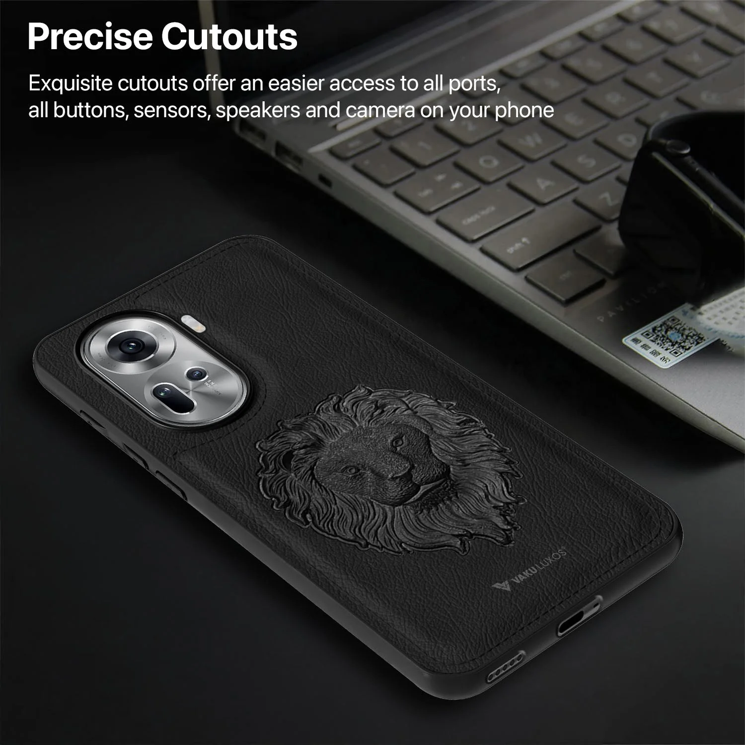 Vaku ® Oppo Reno11 5G Lion Embossed Luxury Designer Leather Back Cover - Image 10