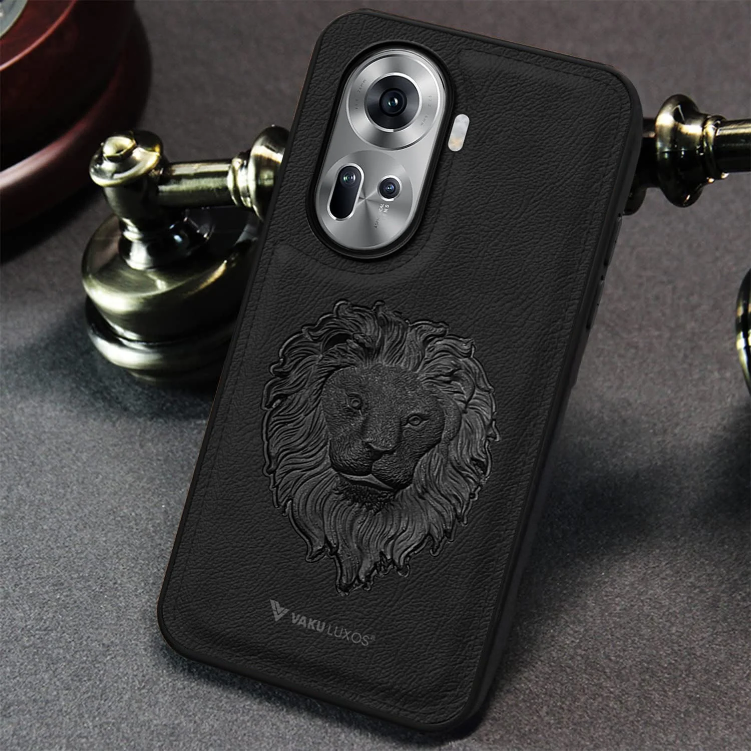 Vaku ® Oppo Reno11 5G Lion Embossed Luxury Designer Leather Back Cover - Image 11