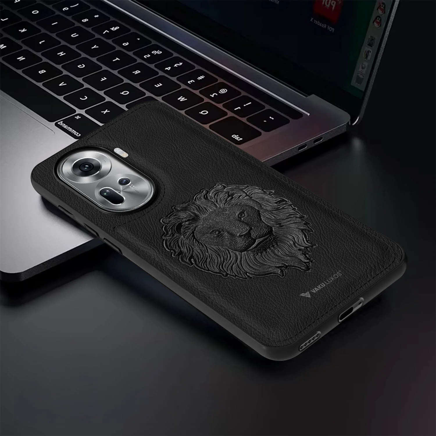 Vaku ® Oppo Reno11 5G Lion Embossed Luxury Designer Leather Back Cover - Image 12