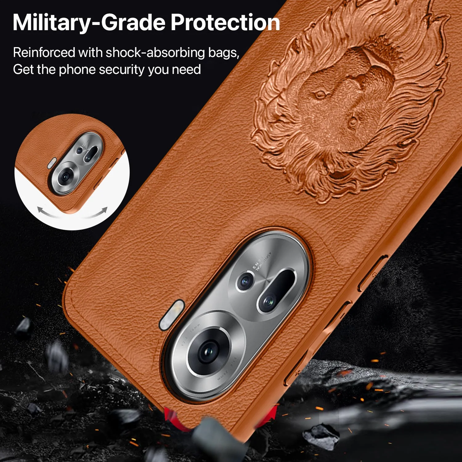 Vaku ® Oppo Reno11 5G Lion Embossed Luxury Designer Leather Back Cover - Image 3