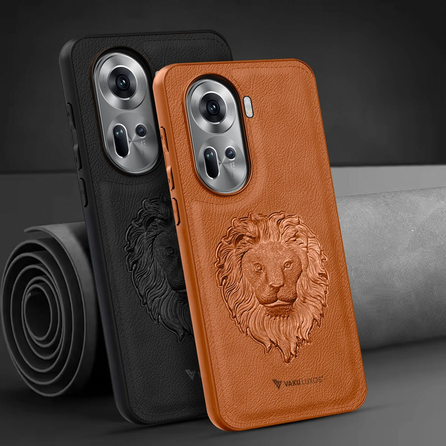 Vaku ® Oppo Reno11 5G Lion Embossed Luxury Designer Leather Back Cover - Image 4