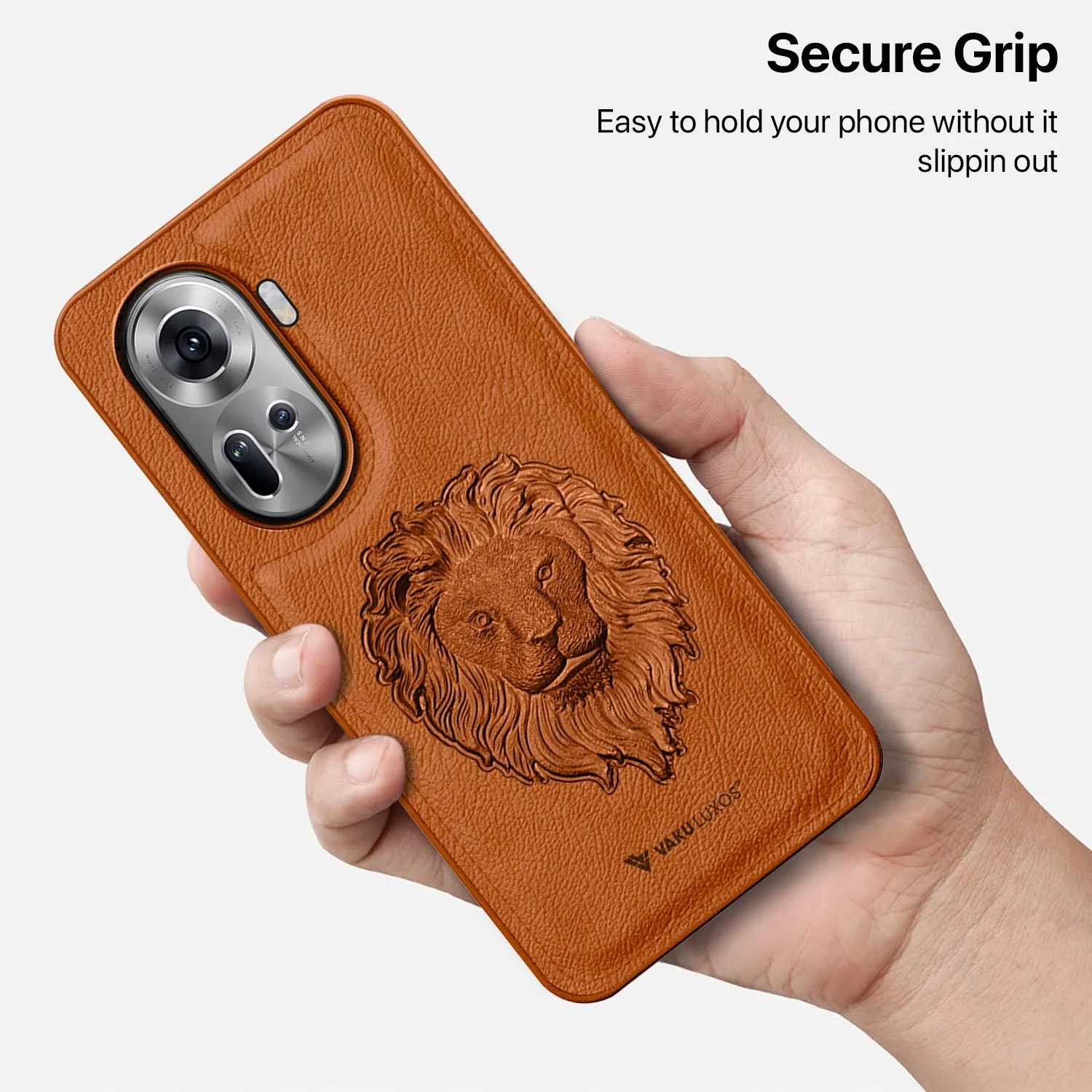 Vaku ® Oppo Reno11 5G Lion Embossed Luxury Designer Leather Back Cover - Image 5