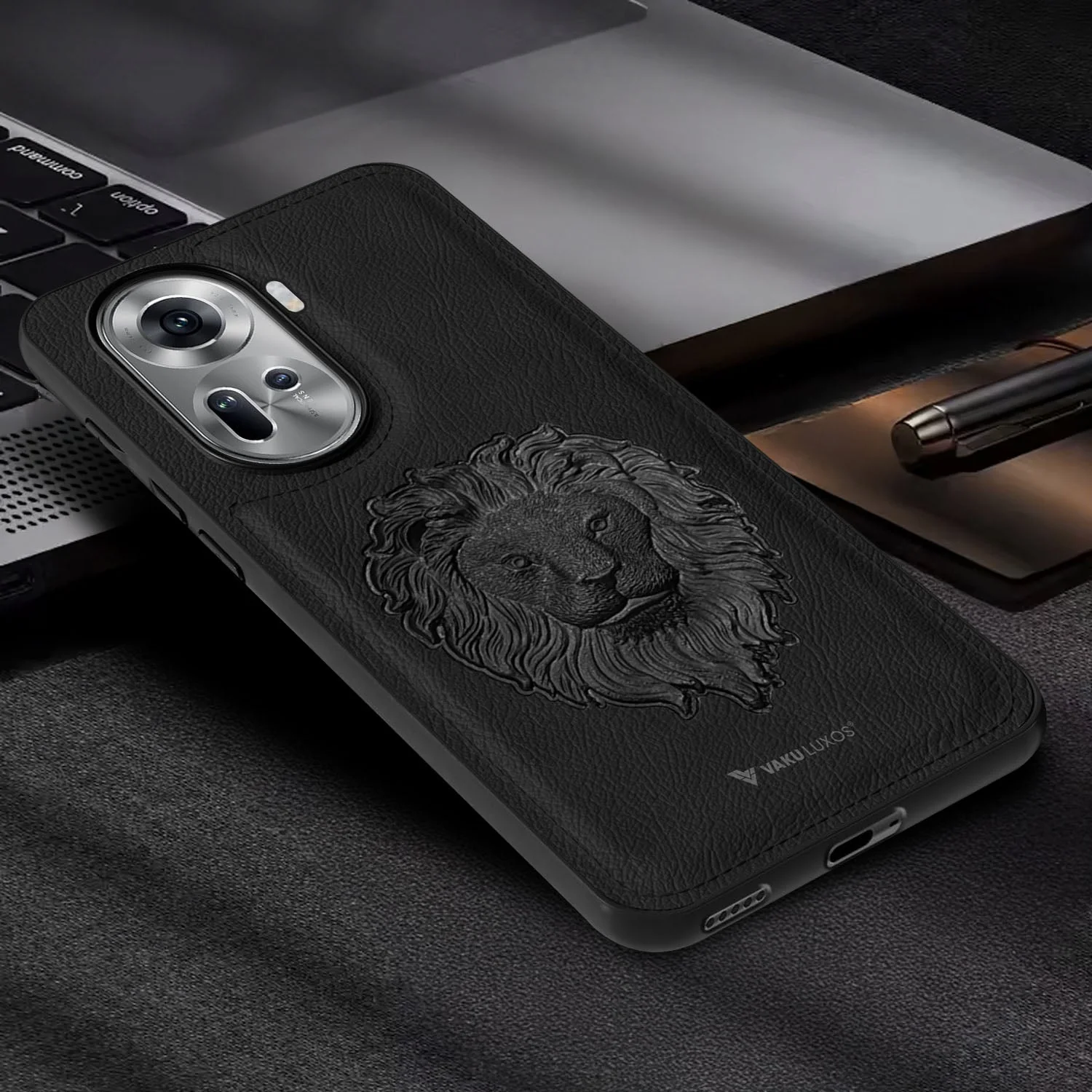 Vaku ® Oppo Reno11 5G Lion Embossed Luxury Designer Leather Back Cover - Image 6