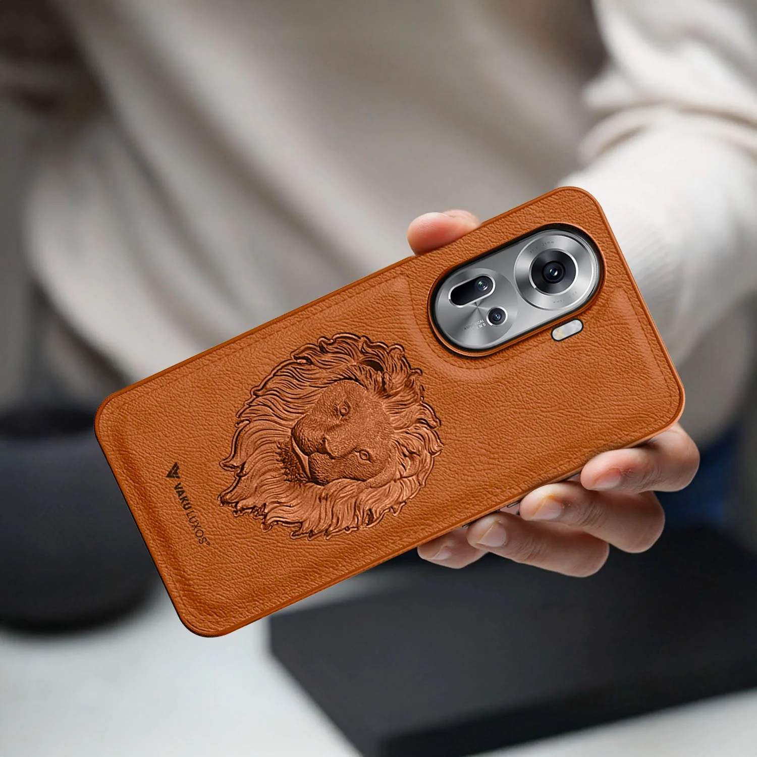 Vaku ® Oppo Reno11 5G Lion Embossed Luxury Designer Leather Back Cover - Image 9