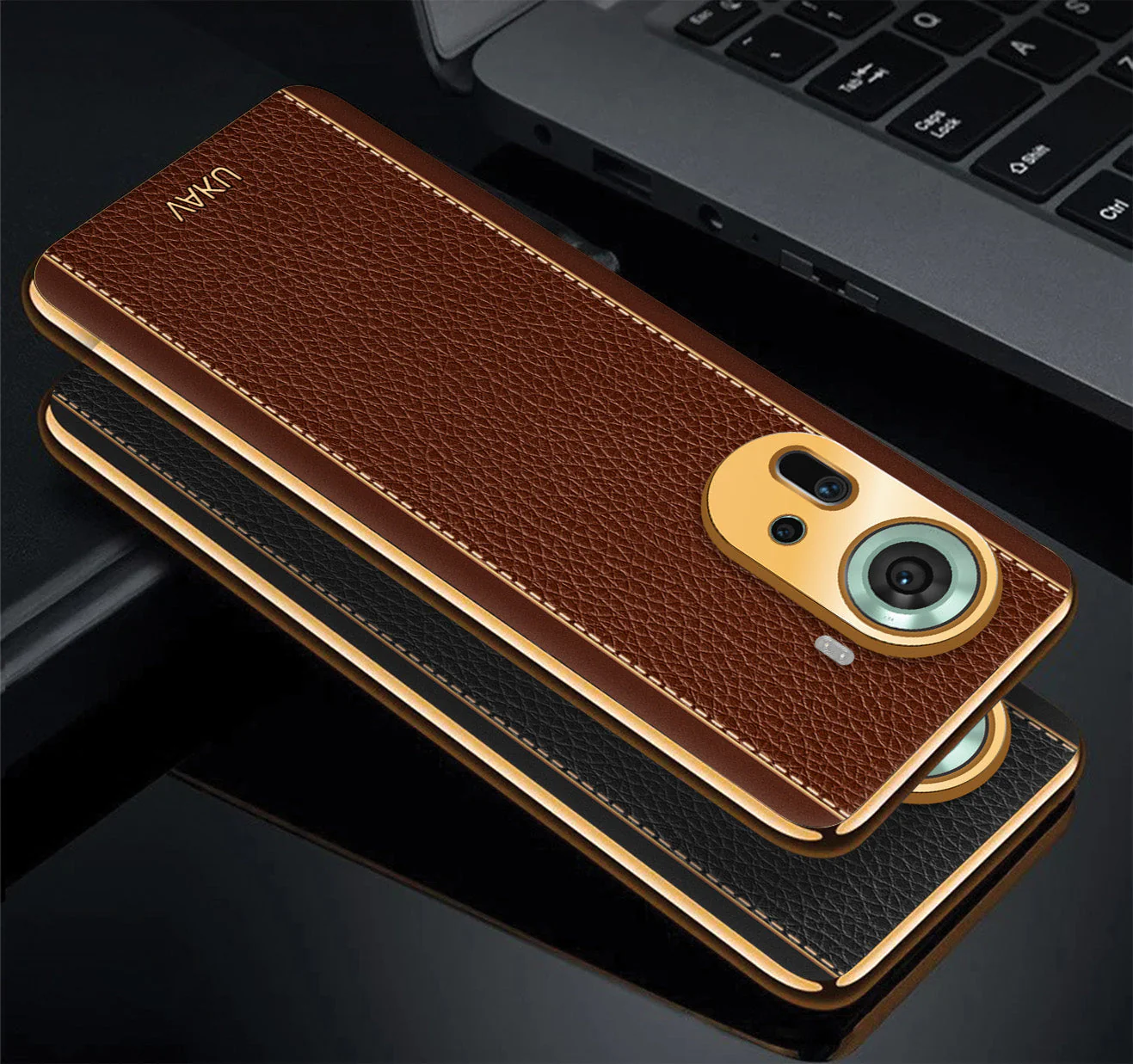 Vaku® Oppo Reno11 5G Luxemberg Leather Pattern Gold Electroplated Soft TPU Back Cover - Image 10