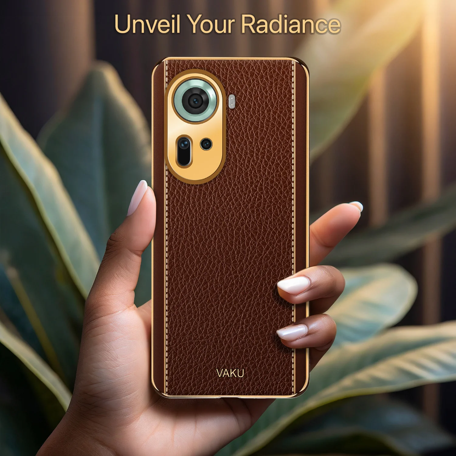 Vaku® Oppo Reno11 5G Luxemberg Leather Pattern Gold Electroplated Soft TPU Back Cover - Image 11