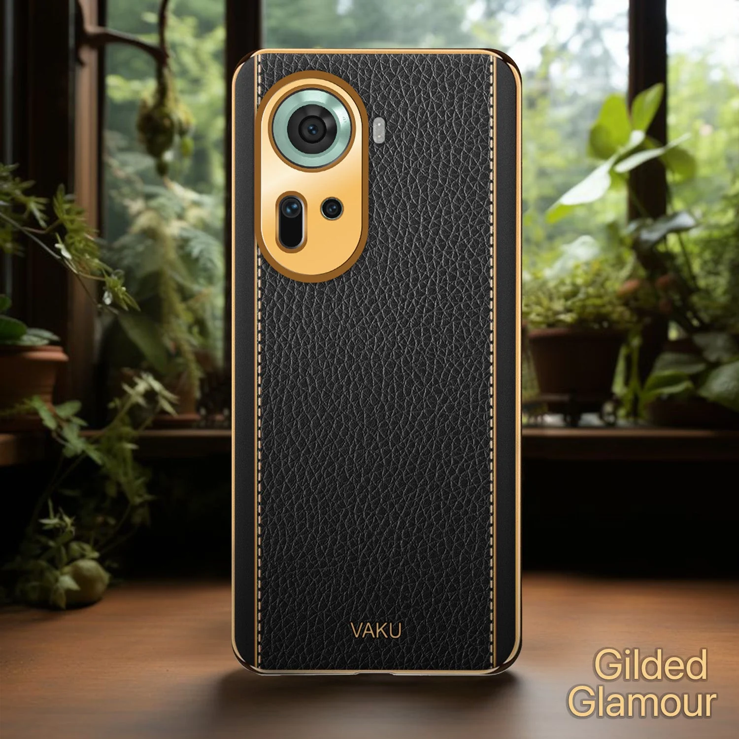 Vaku® Oppo Reno11 5G Luxemberg Leather Pattern Gold Electroplated Soft TPU Back Cover - Image 12