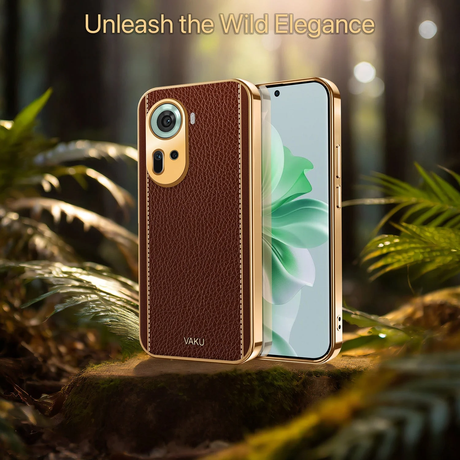 Vaku® Oppo Reno11 5G Luxemberg Leather Pattern Gold Electroplated Soft TPU Back Cover - Image 13