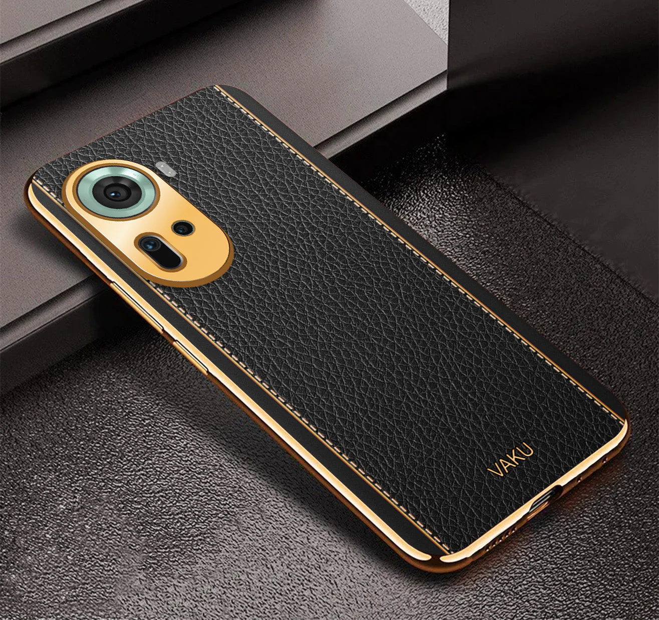 Vaku® Oppo Reno11 5G Luxemberg Leather Pattern Gold Electroplated Soft TPU Back Cover - Image 2