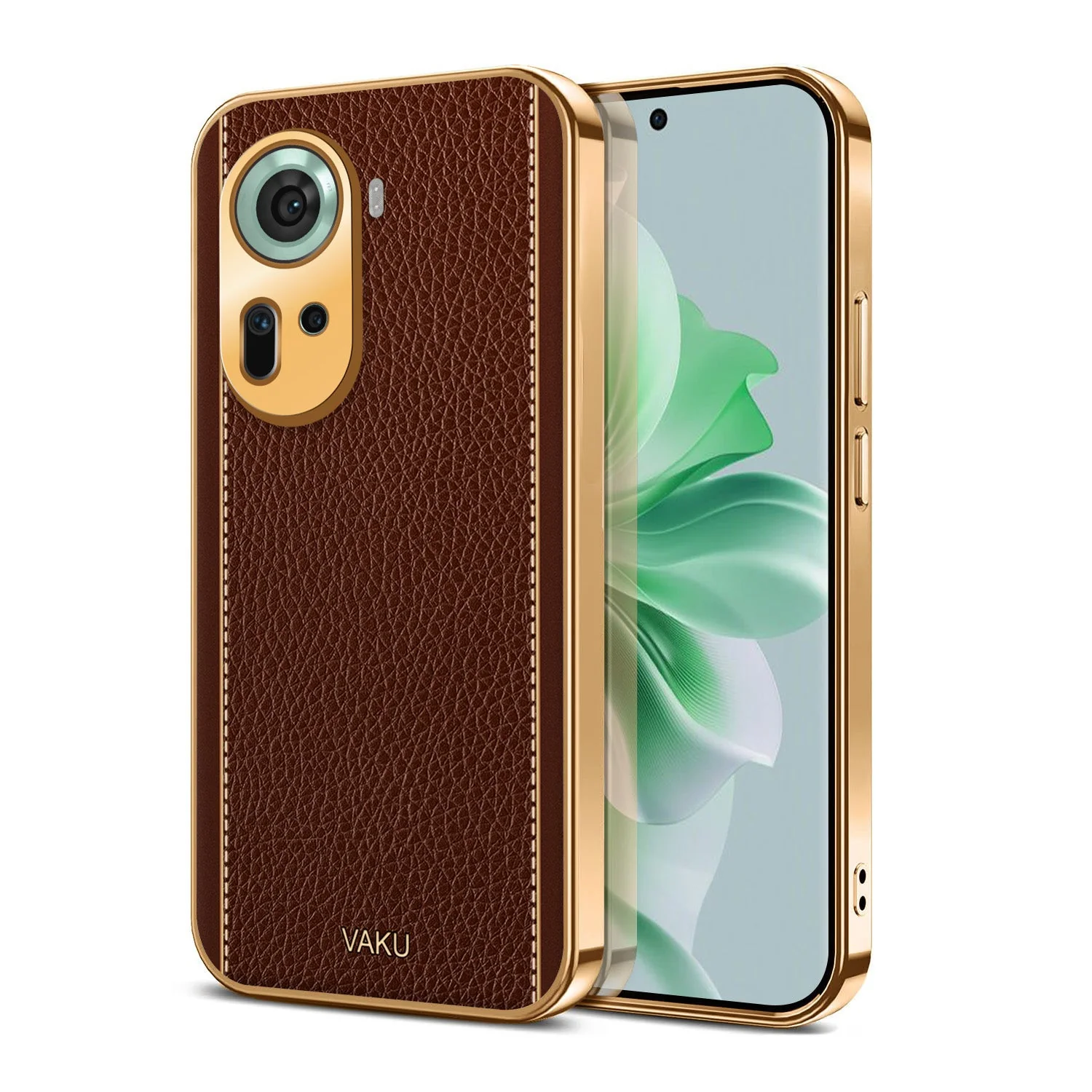 Vaku® Oppo Reno11 5G Luxemberg Leather Pattern Gold Electroplated Soft TPU Back Cover - Image 3