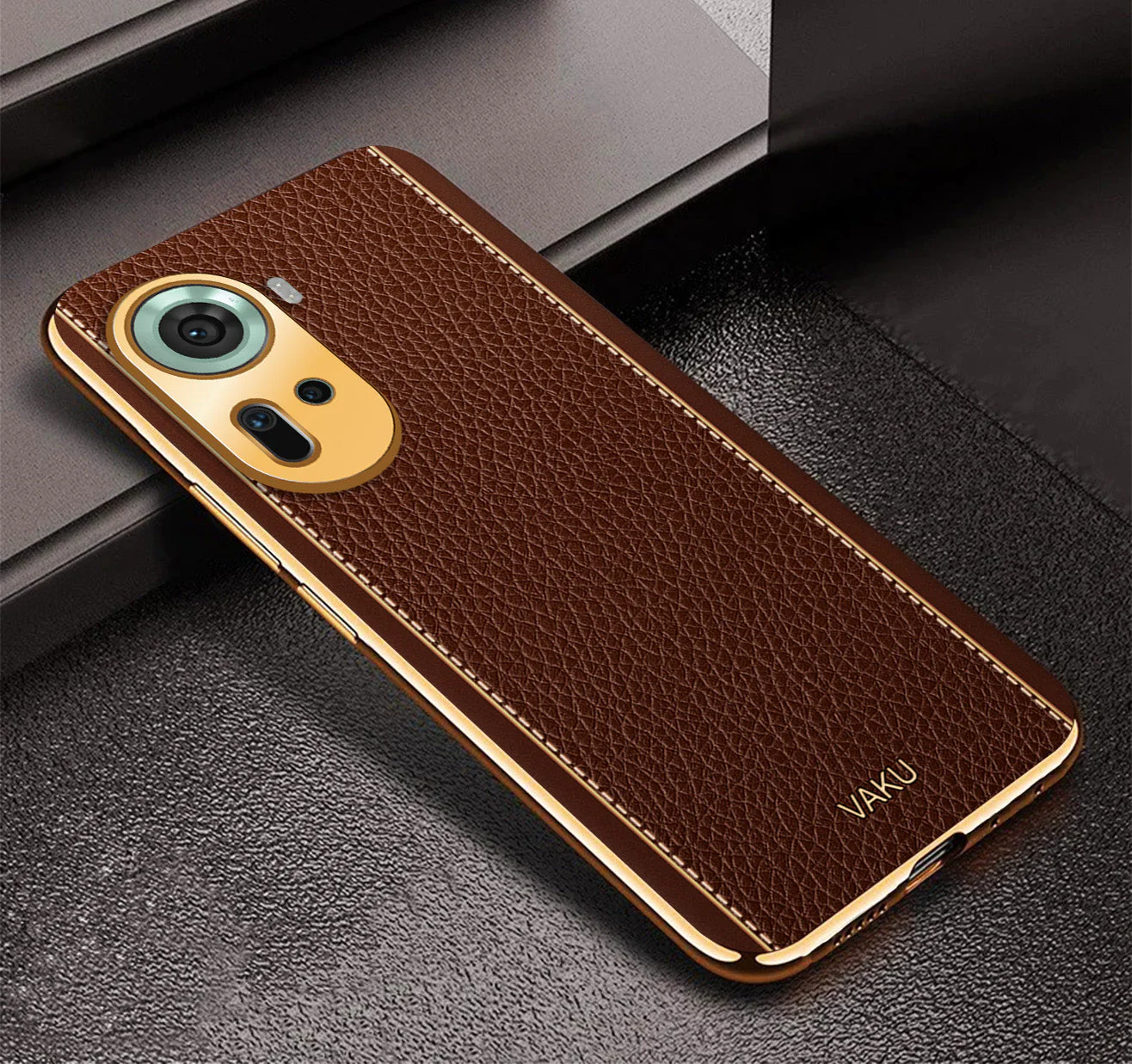 Vaku® Oppo Reno11 5G Luxemberg Leather Pattern Gold Electroplated Soft TPU Back Cover - Image 5