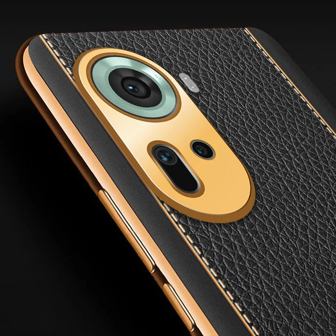 Vaku® Oppo Reno11 5G Luxemberg Leather Pattern Gold Electroplated Soft TPU Back Cover - Image 6
