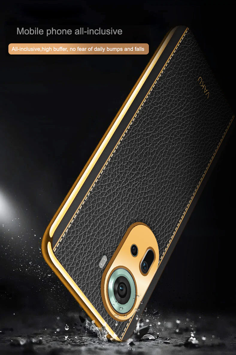 Vaku® Oppo Reno11 5G Luxemberg Leather Pattern Gold Electroplated Soft TPU Back Cover - Image 9