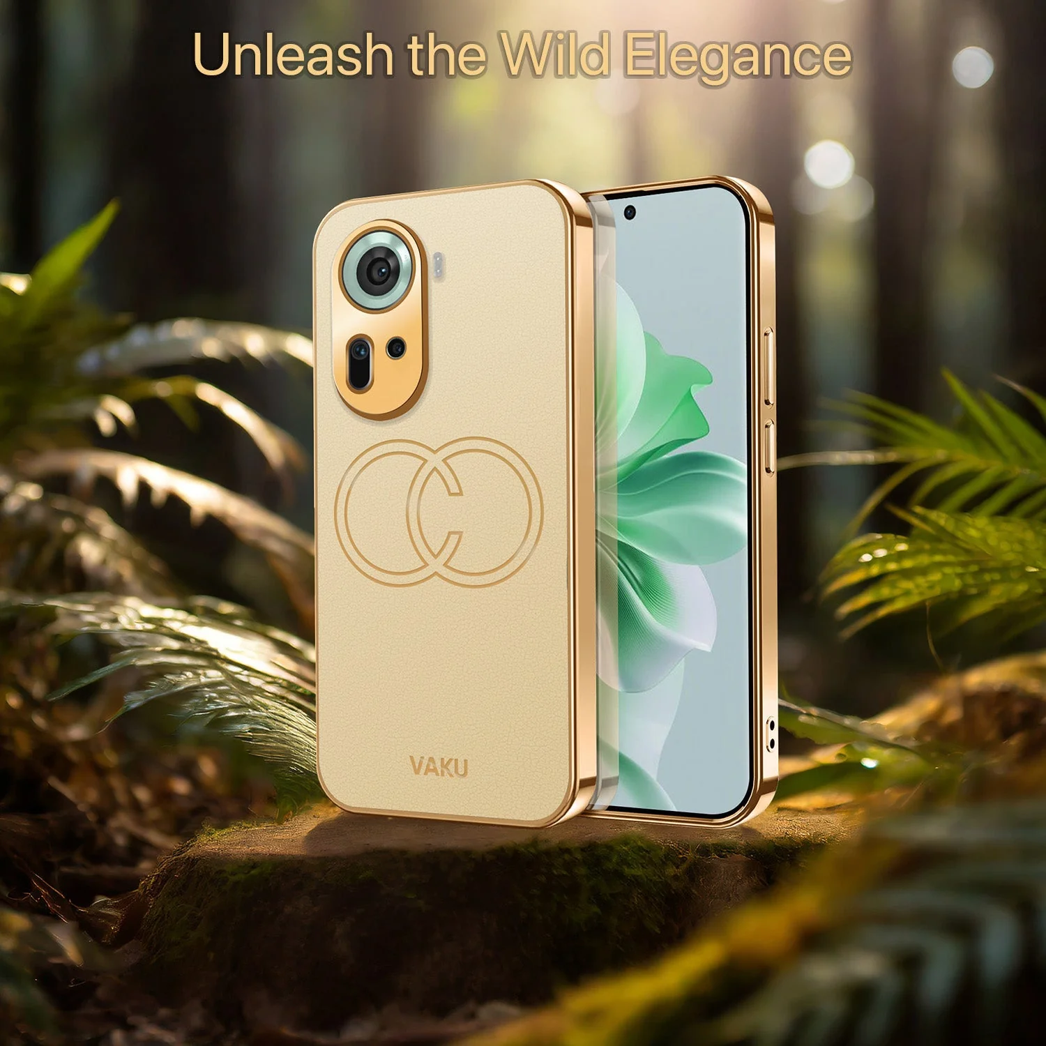 Vaku® Oppo Reno11 5G Skylar Leather Pattern Gold Electroplated Soft TPU Back Cover - Image 11