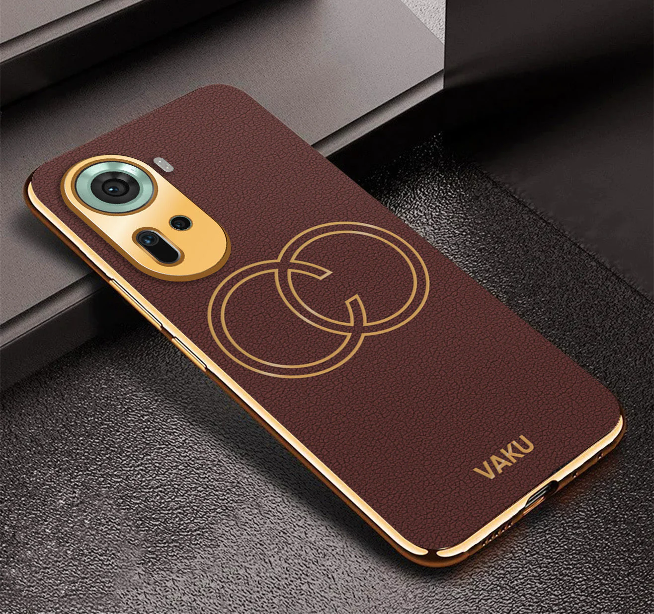 Vaku® Oppo Reno11 5G Skylar Leather Pattern Gold Electroplated Soft TPU Back Cover - Image 2