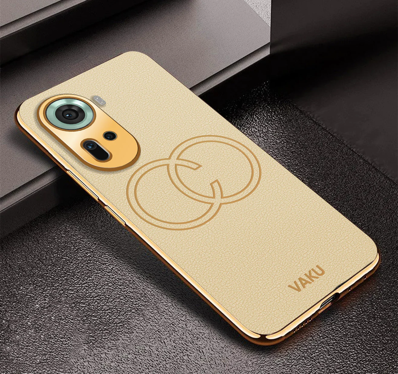Vaku® Oppo Reno11 5G Skylar Leather Pattern Gold Electroplated Soft TPU Back Cover - Image 3