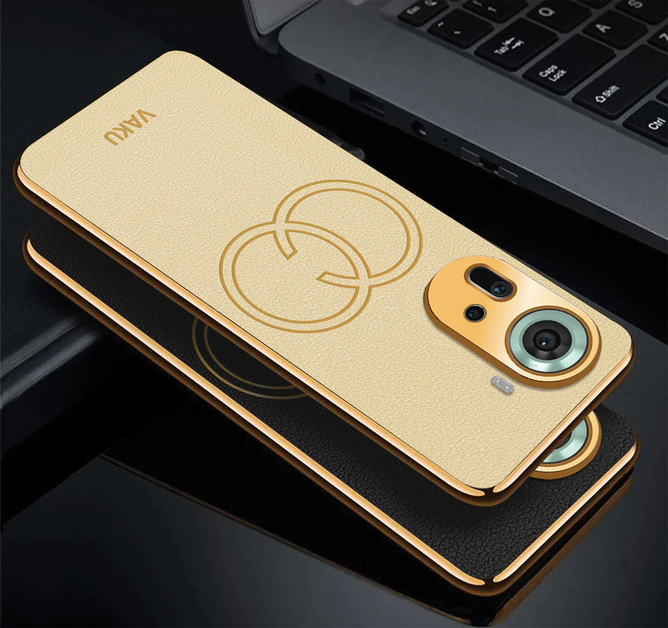 Vaku® Oppo Reno11 5G Skylar Leather Pattern Gold Electroplated Soft TPU Back Cover - Image 4