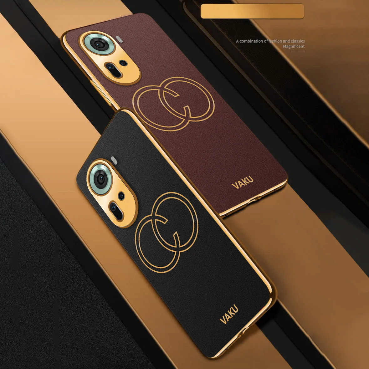 Vaku® Oppo Reno11 5G Skylar Leather Pattern Gold Electroplated Soft TPU Back Cover - Image 6