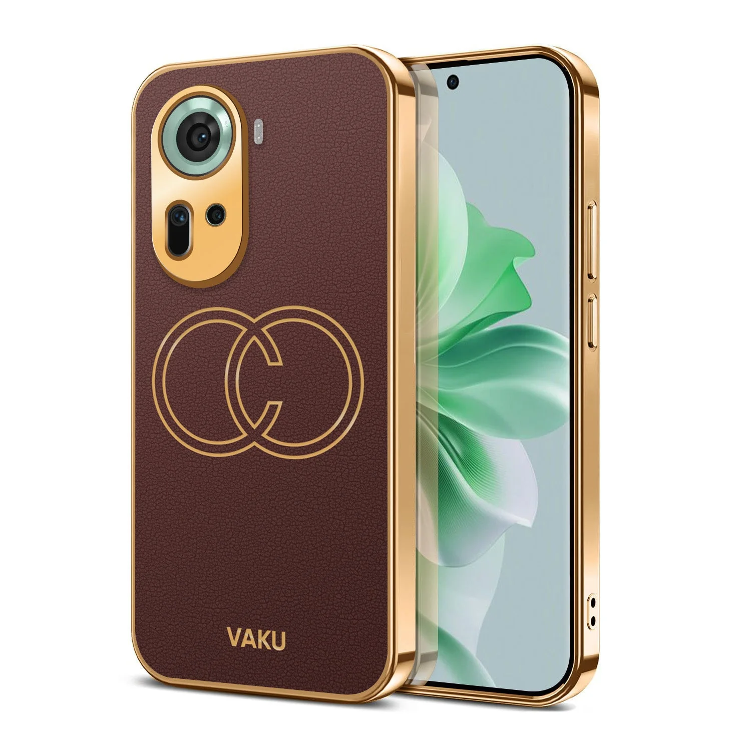 Vaku® Oppo Reno11 5G Skylar Leather Pattern Gold Electroplated Soft TPU Back Cover - Image 9