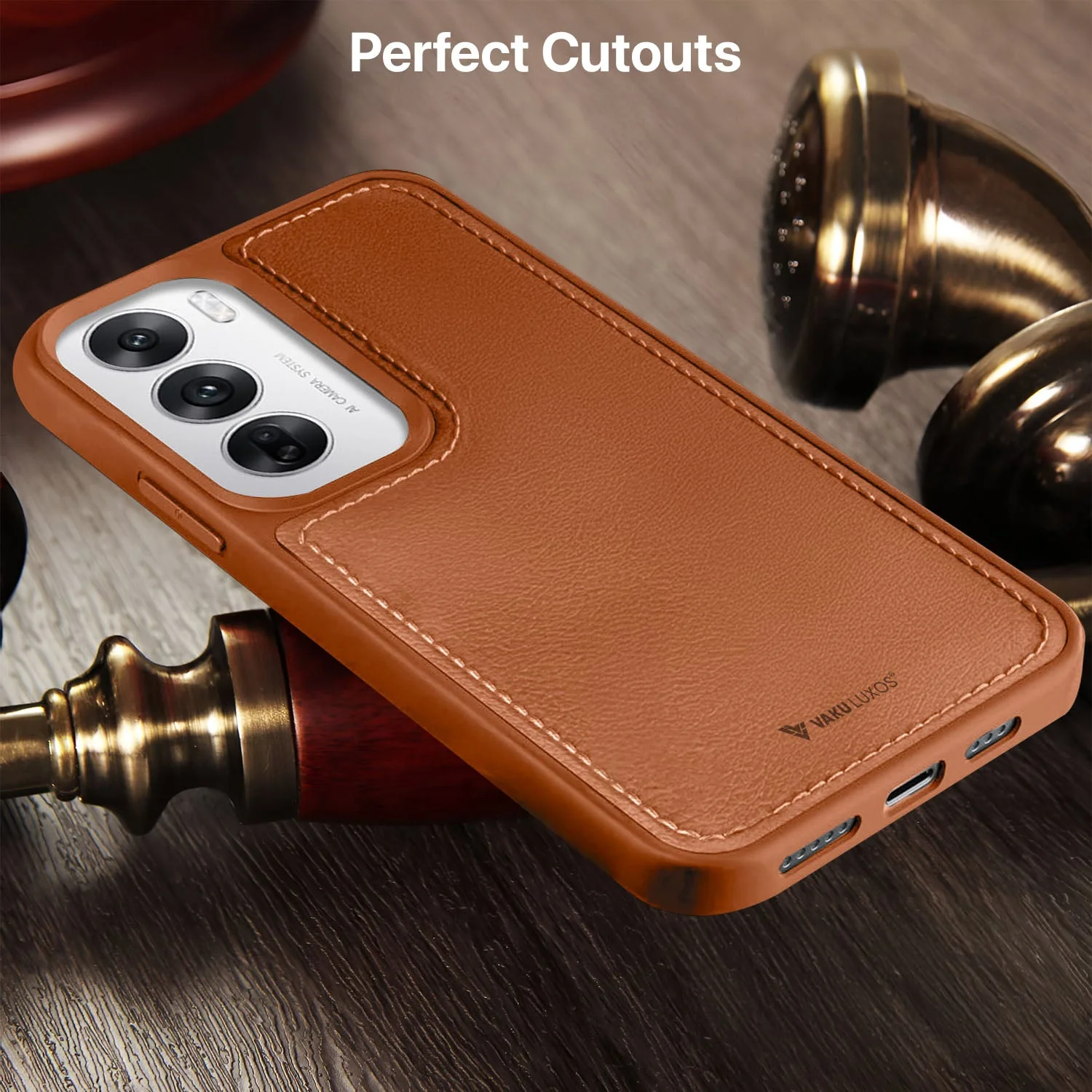 Vaku ® Oppo Reno12 5G Luxe Premium Leather Stitched Back Cover - Image 2
