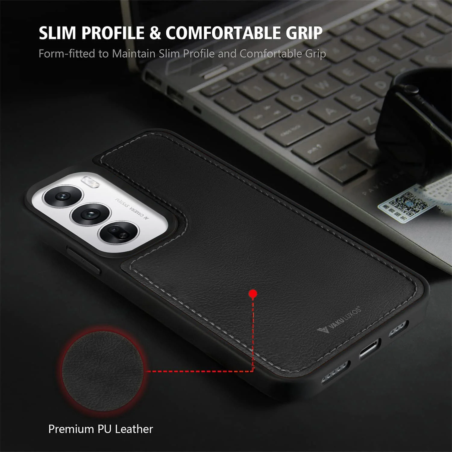 Vaku ® Oppo Reno12 5G Luxe Premium Leather Stitched Back Cover - Image 4