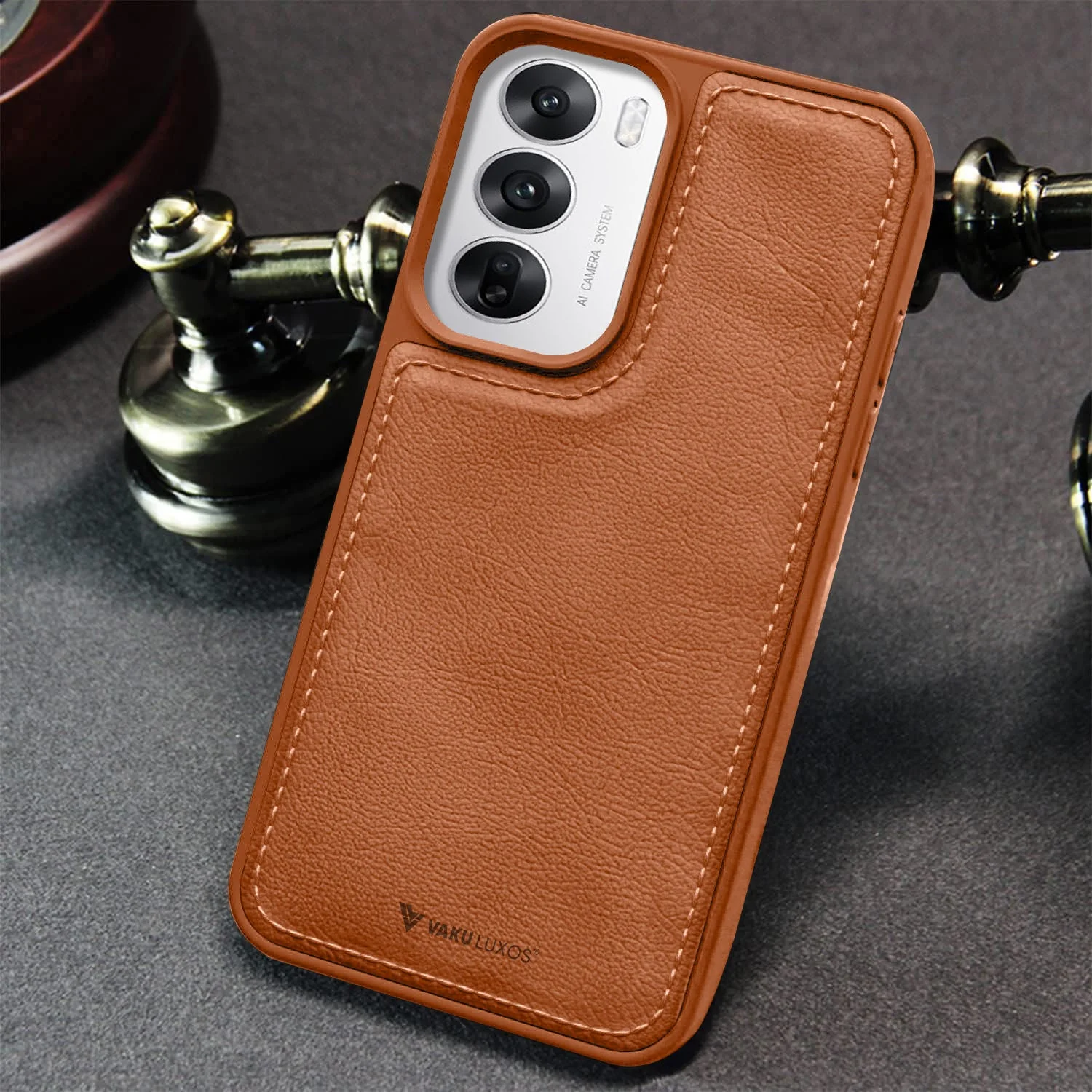 Vaku ® Oppo Reno12 5G Luxe Premium Leather Stitched Back Cover - Image 6