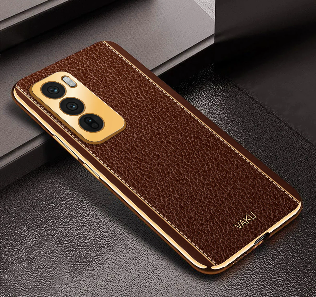 Vaku ® Oppo Reno12 5G Luxemberg Leather Pattern Gold Electroplated Soft TPU Back Cover