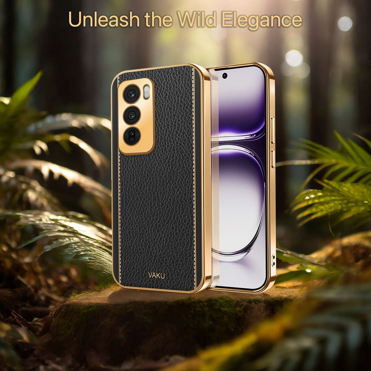 Vaku ® Oppo Reno12 5G Luxemberg Leather Pattern Gold Electroplated Soft TPU Back Cover - Image 10