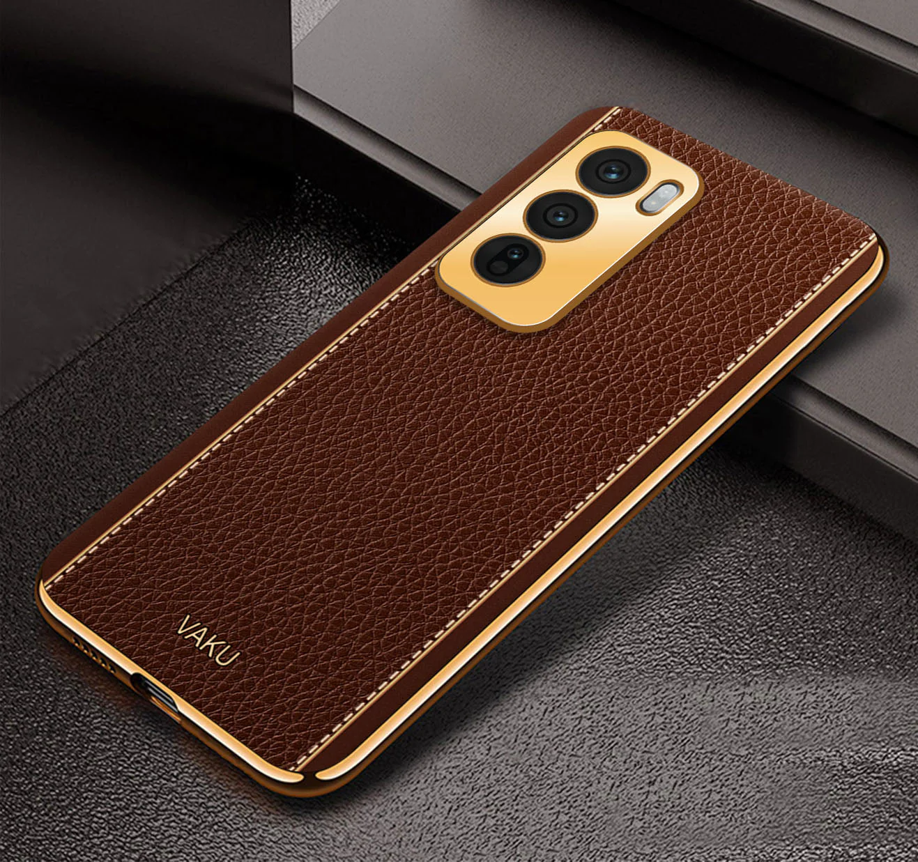 Vaku ® Oppo Reno12 5G Luxemberg Leather Pattern Gold Electroplated Soft TPU Back Cover - Image 12