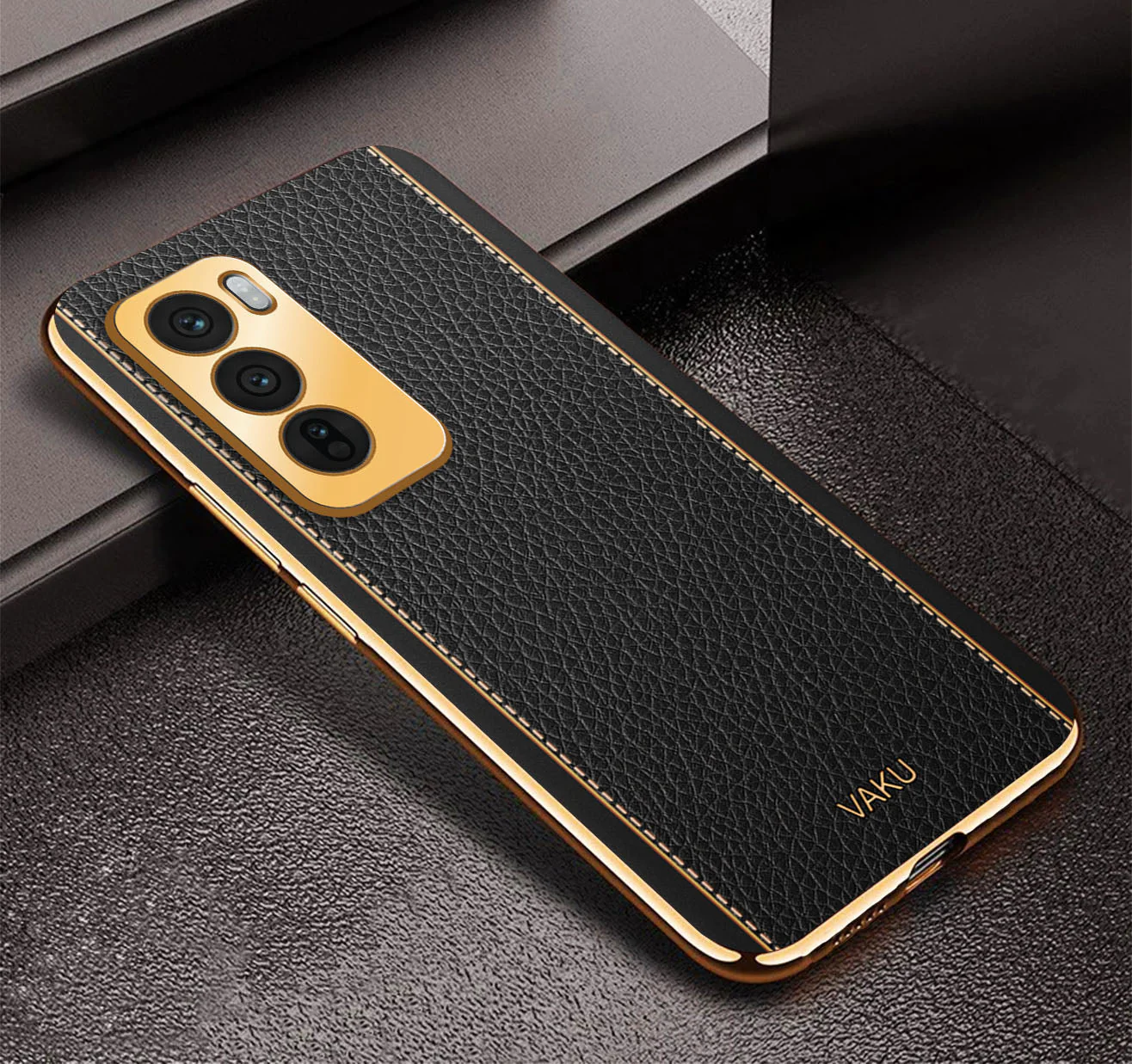 Vaku ® Oppo Reno12 5G Luxemberg Leather Pattern Gold Electroplated Soft TPU Back Cover - Image 2