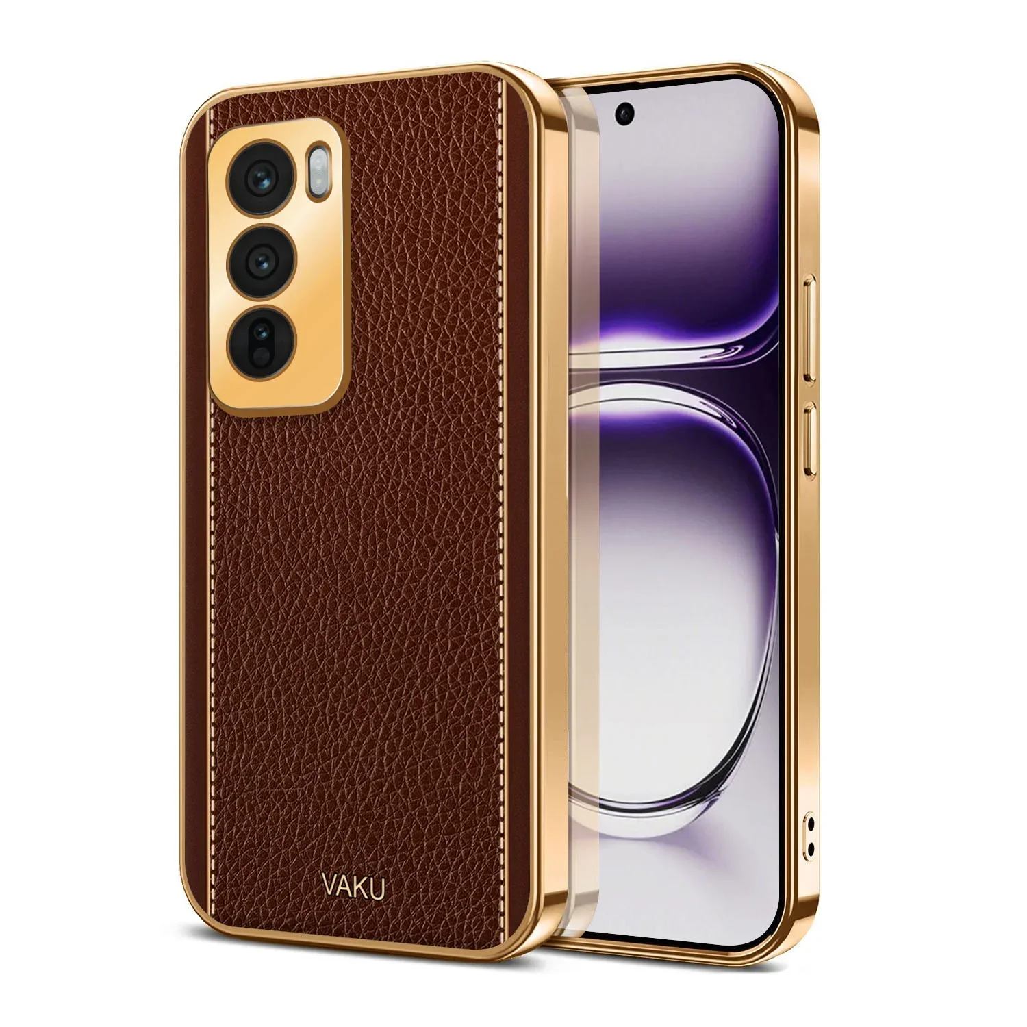 Vaku ® Oppo Reno12 5G Luxemberg Leather Pattern Gold Electroplated Soft TPU Back Cover - Image 3