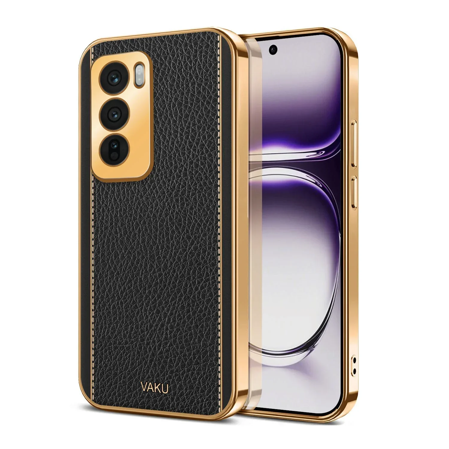 Vaku ® Oppo Reno12 5G Luxemberg Leather Pattern Gold Electroplated Soft TPU Back Cover - Image 4
