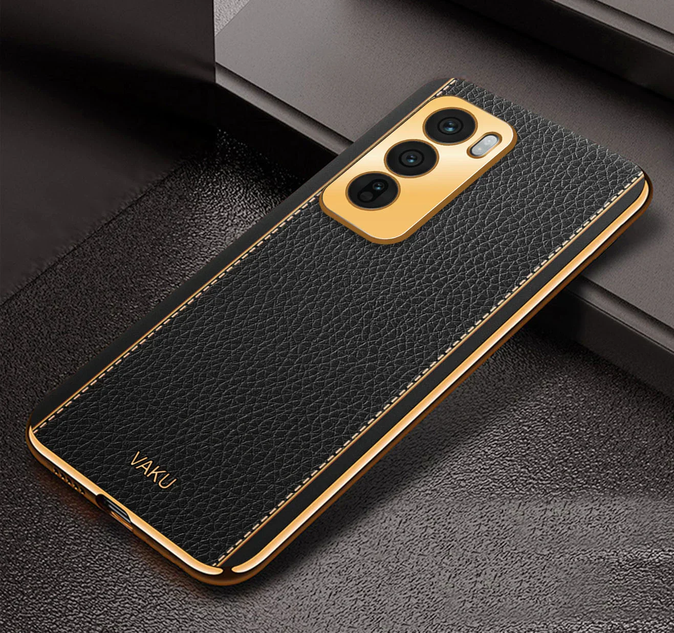 Vaku ® Oppo Reno12 5G Luxemberg Leather Pattern Gold Electroplated Soft TPU Back Cover - Image 5