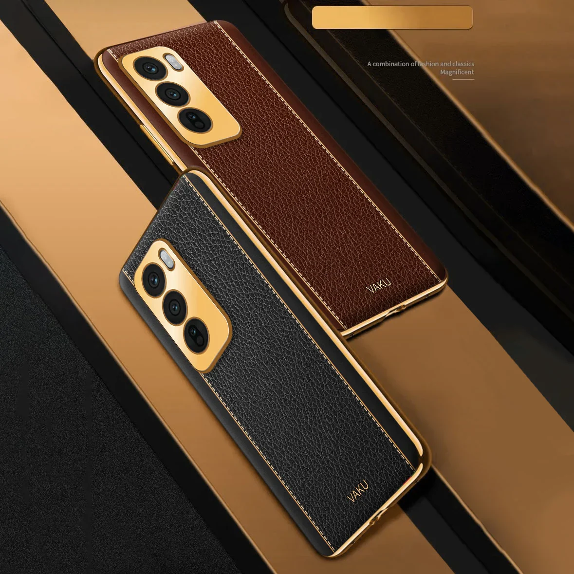 Vaku ® Oppo Reno12 5G Luxemberg Leather Pattern Gold Electroplated Soft TPU Back Cover - Image 8