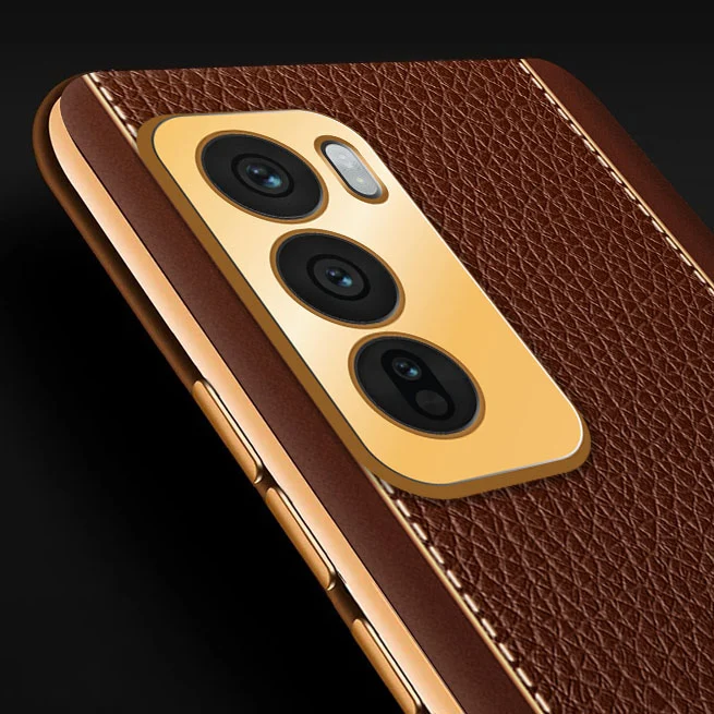 Vaku ® Oppo Reno12 5G Luxemberg Leather Pattern Gold Electroplated Soft TPU Back Cover - Image 9