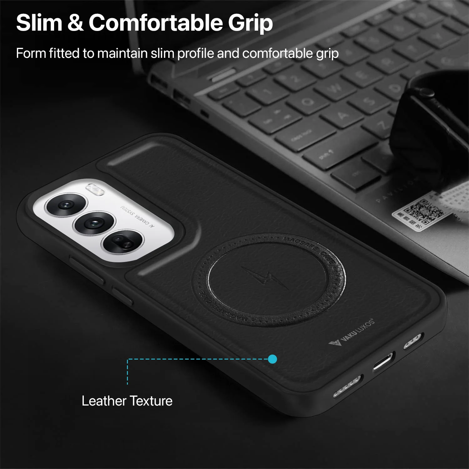 Vaku ® Oppo Reno12 5G Maxtron Leather Stitched Magnetic Magsafe Back Cover - Image 6