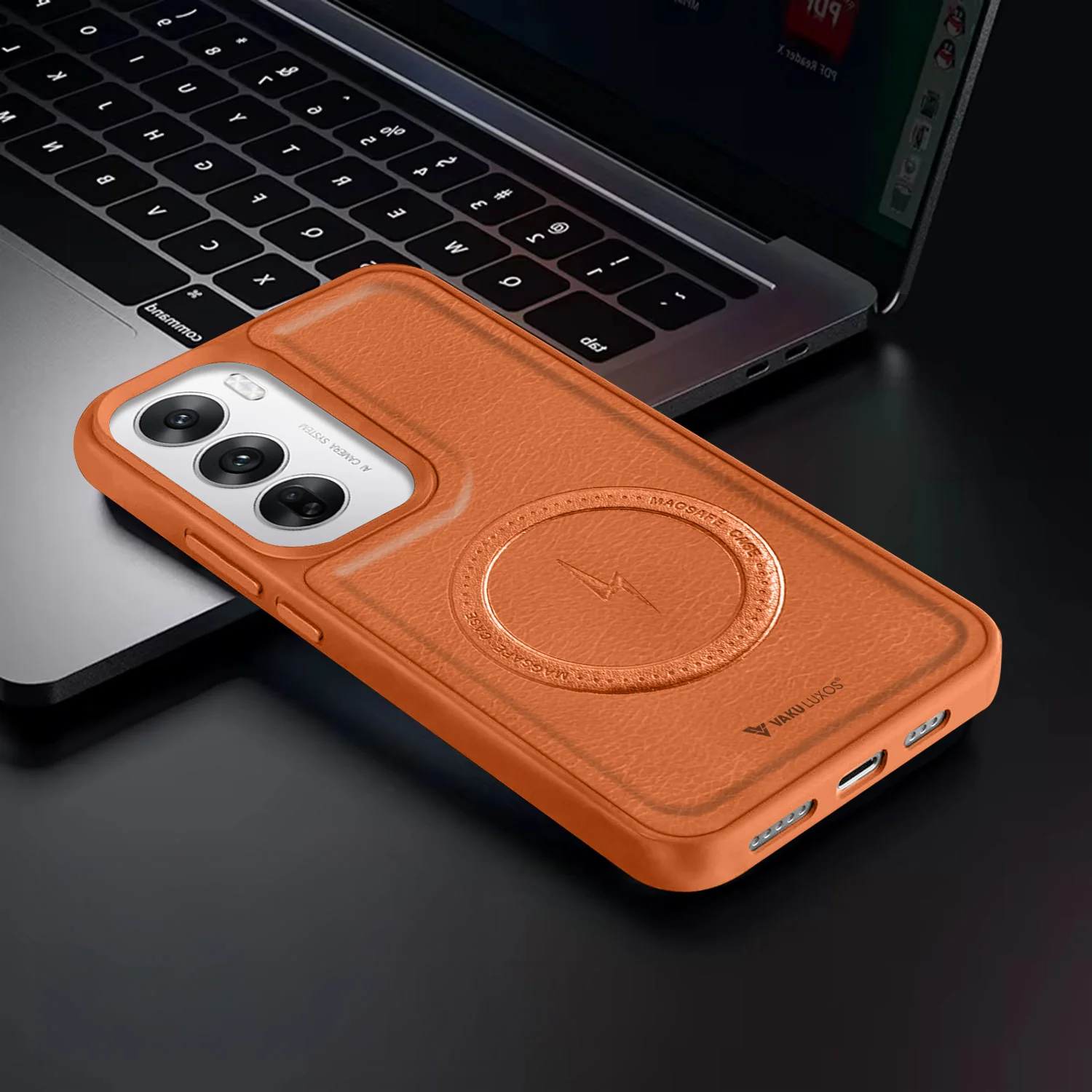 Vaku ® Oppo Reno12 5G Maxtron Leather Stitched Magnetic Magsafe Back Cover - Image 7