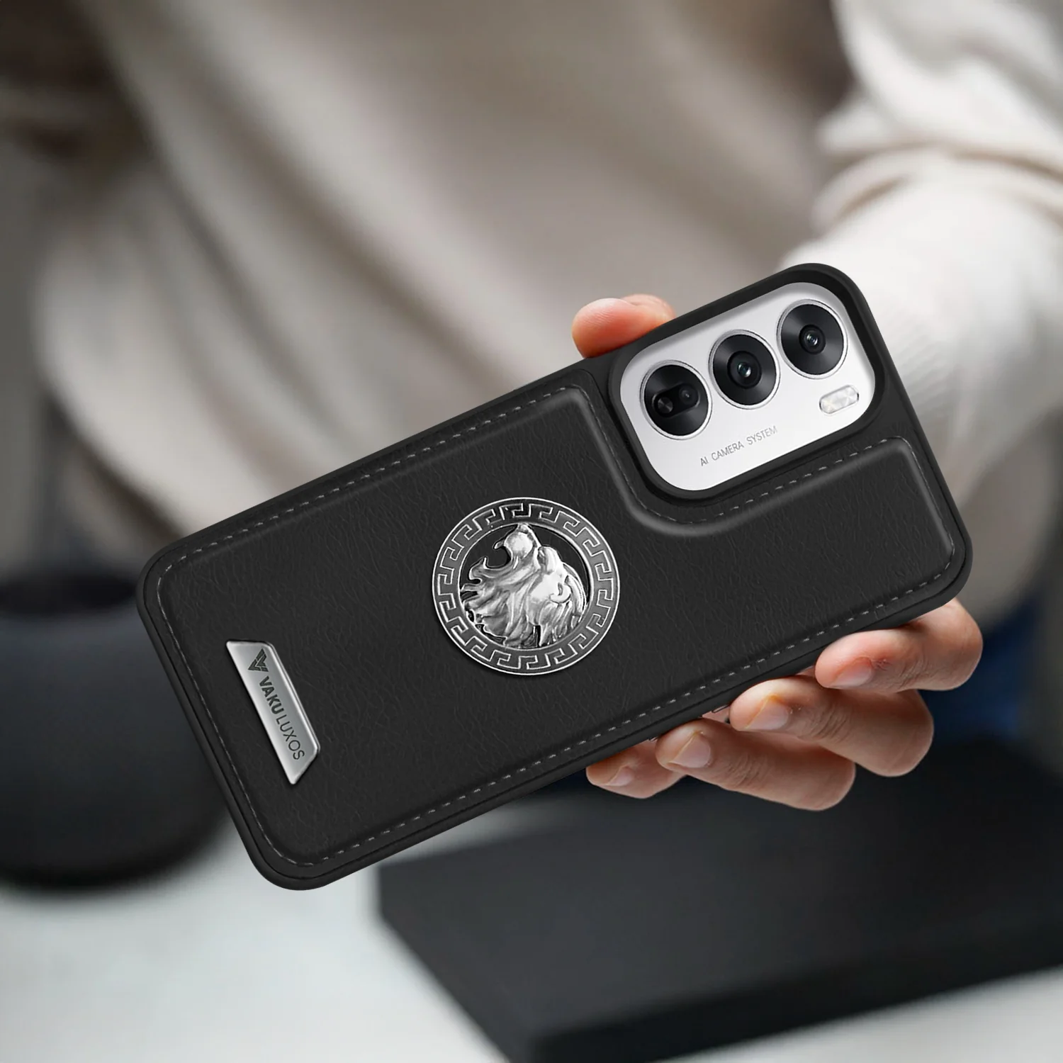 Vaku ® Oppo Reno12 5G Regal Shield Metal Lion Engraved Leather Back Cover - Image 12