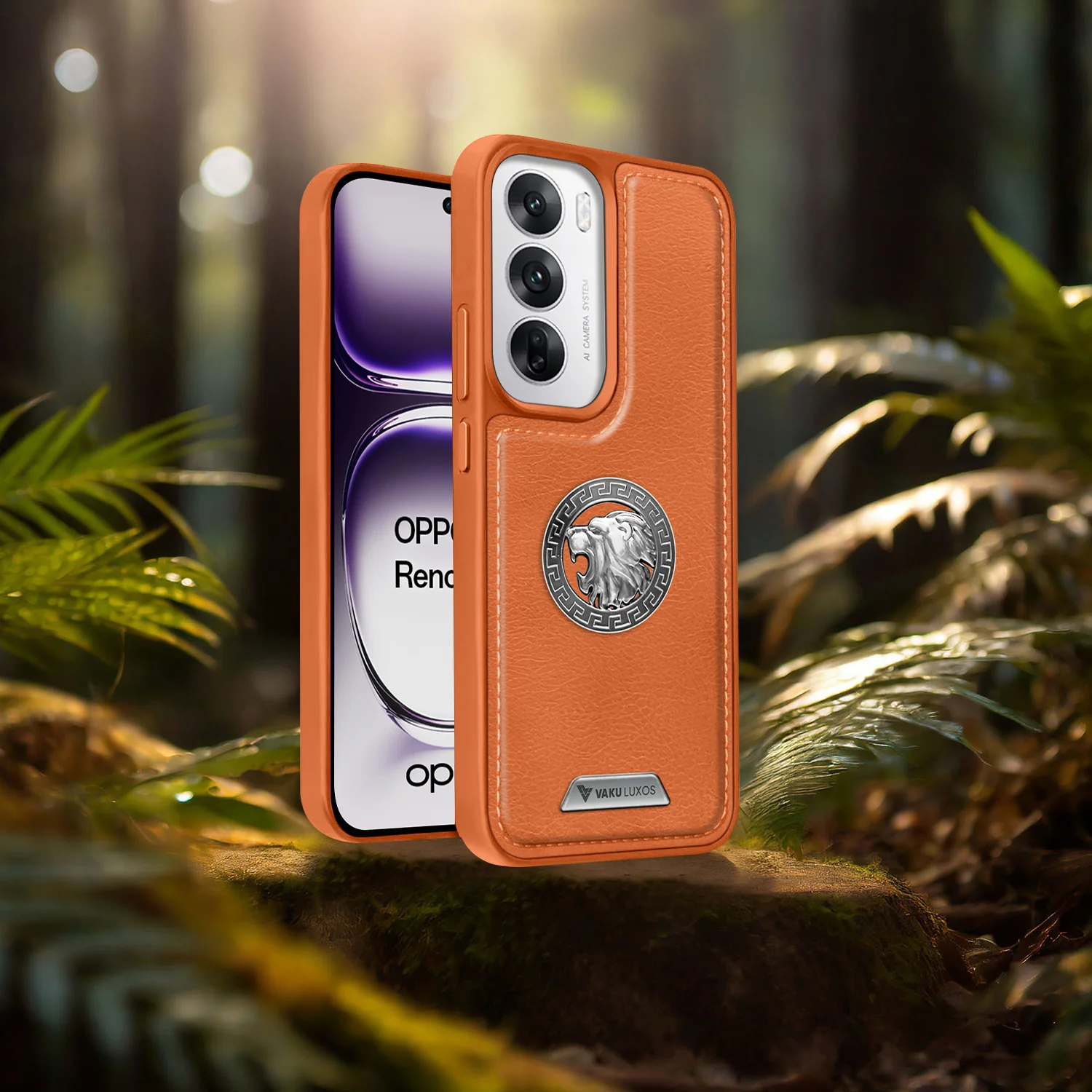 Vaku ® Oppo Reno12 5G Regal Shield Metal Lion Engraved Leather Back Cover - Image 13