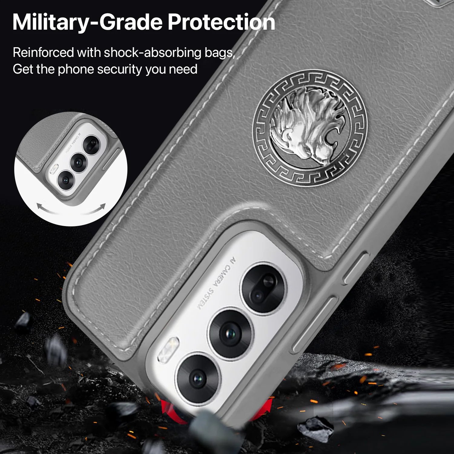 Vaku ® Oppo Reno12 5G Regal Shield Metal Lion Engraved Leather Back Cover - Image 7
