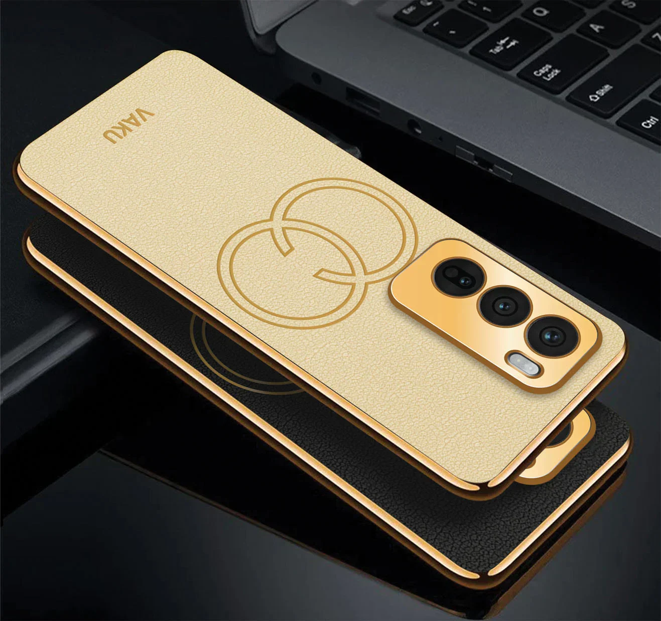 Vaku ® Oppo Reno12 5G Skylar Leather Pattern Gold Electroplated Soft TPU Back Cover - Image 12