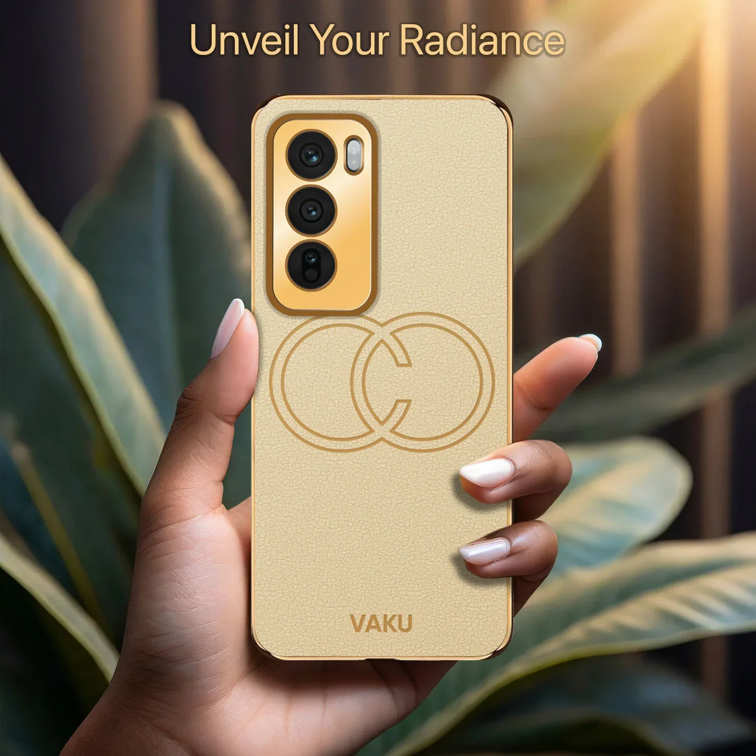 Vaku ® Oppo Reno12 5G Skylar Leather Pattern Gold Electroplated Soft TPU Back Cover - Image 14