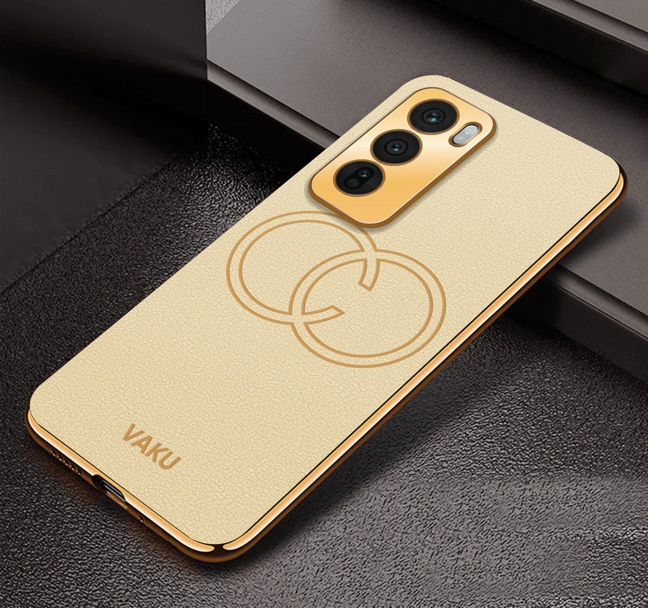 Vaku ® Oppo Reno12 5G Skylar Leather Pattern Gold Electroplated Soft TPU Back Cover - Image 2