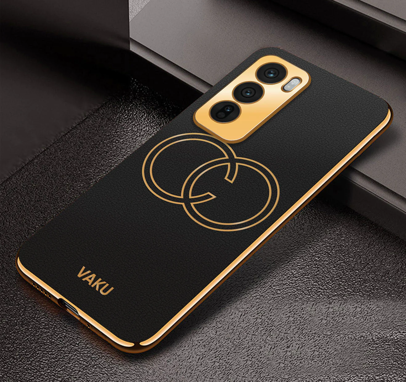 Vaku ® Oppo Reno12 5G Skylar Leather Pattern Gold Electroplated Soft TPU Back Cover - Image 3