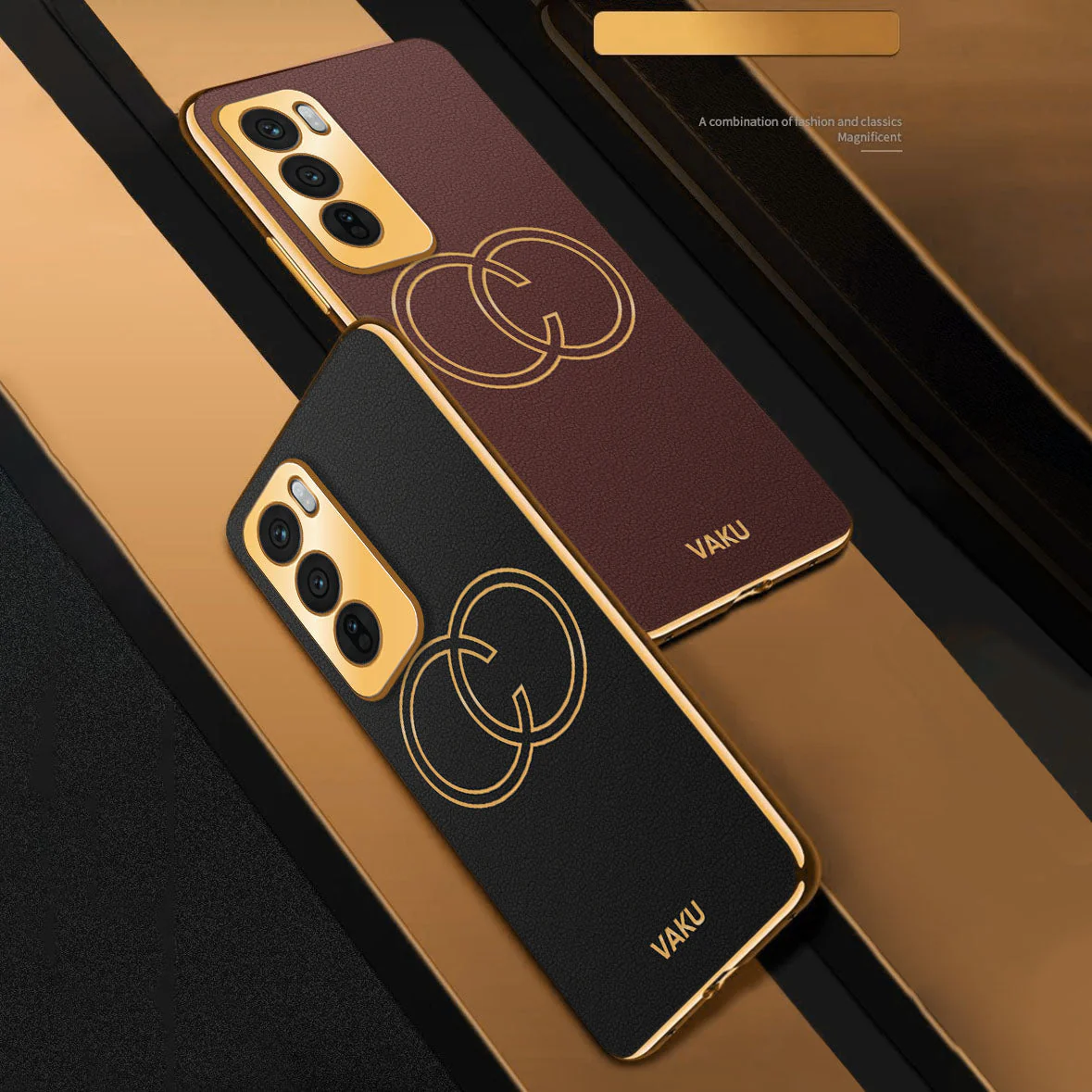 Vaku ® Oppo Reno12 5G Skylar Leather Pattern Gold Electroplated Soft TPU Back Cover - Image 4